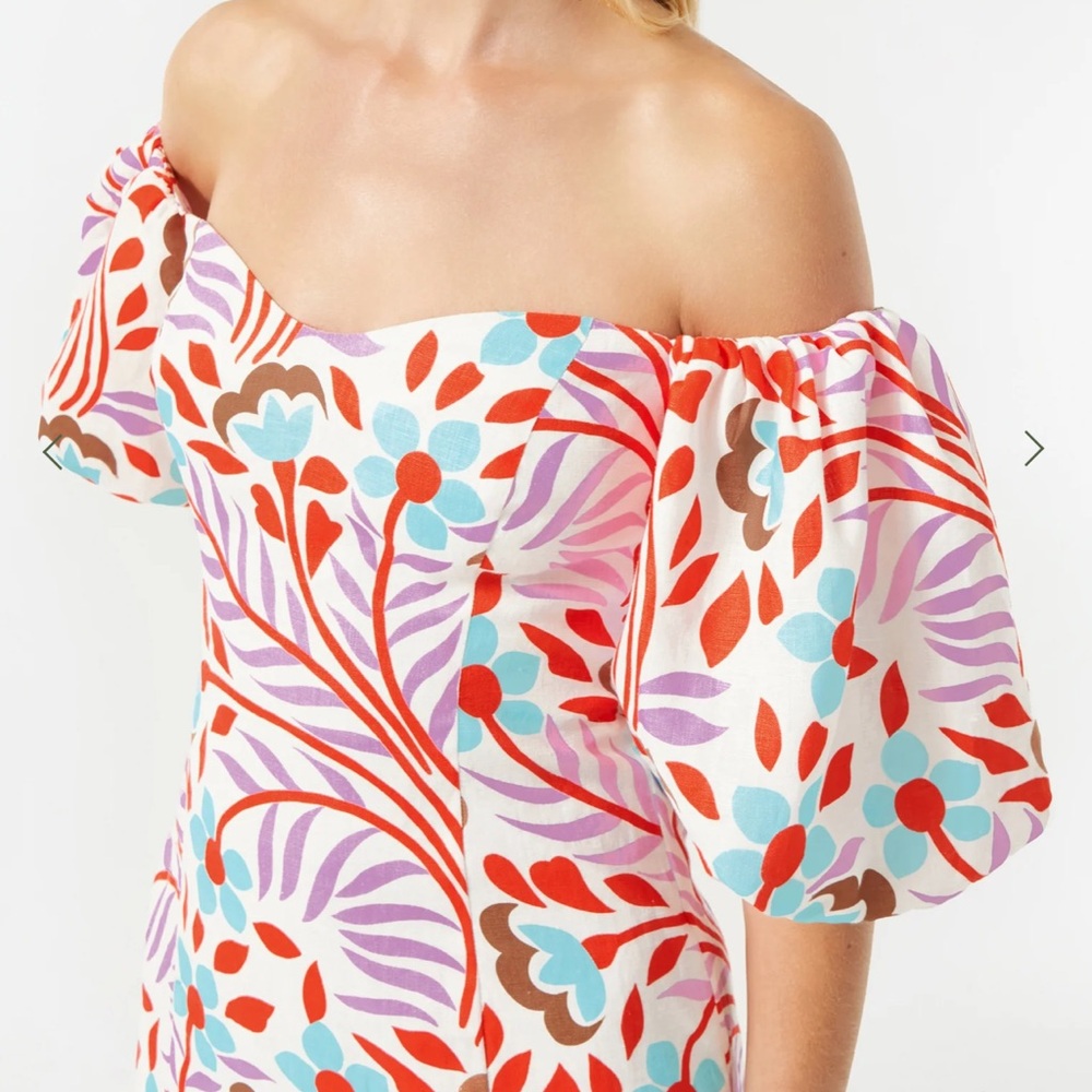 NWOT Rhode Karima Printed Puff Sleeve Dress - Lago Vine Size 8 - Picture 3 of 6